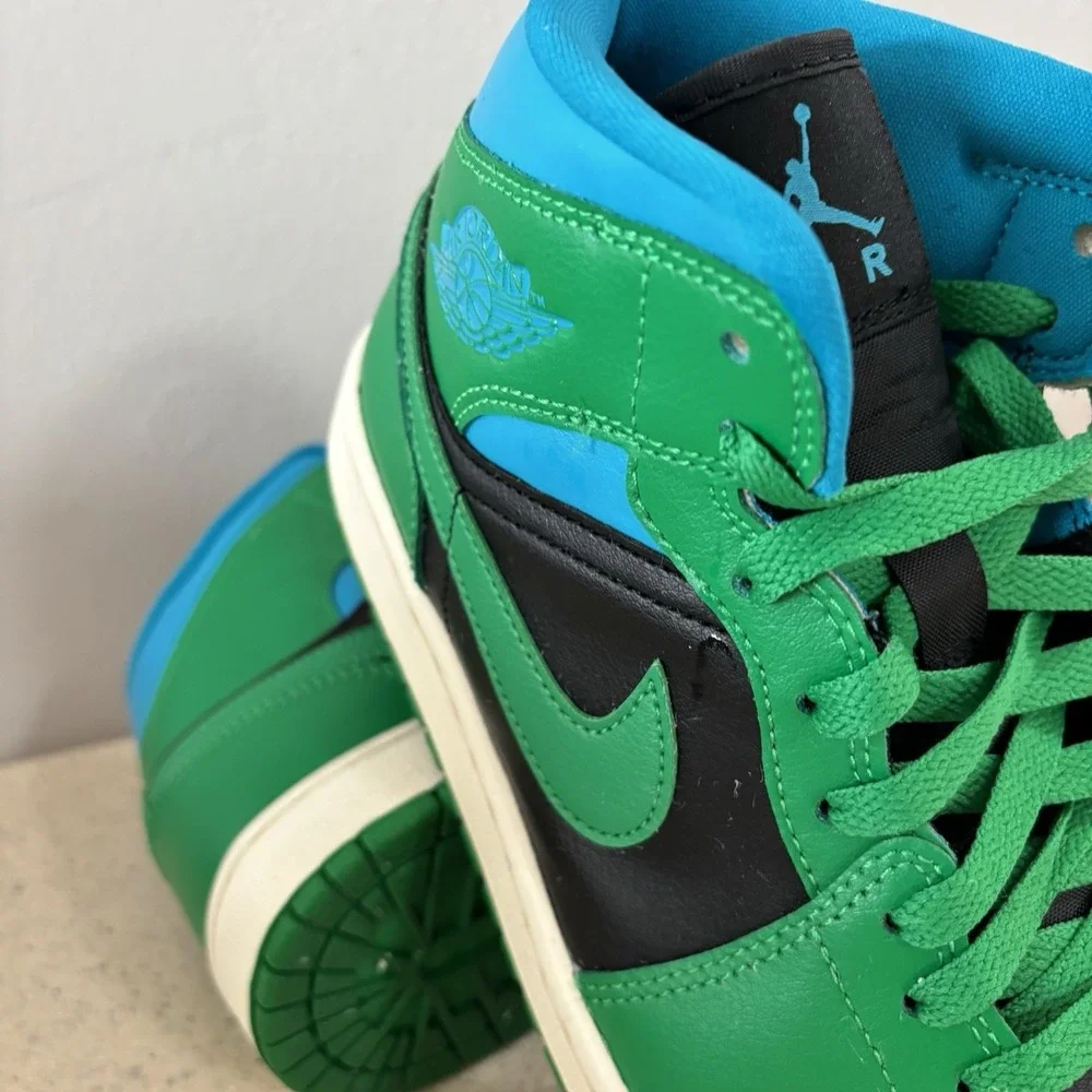 Nike Air Jordan 1 Mid Green Black Blue BQ6472-033 Size 8.5 Women's Excellent - Picture 11 of 15